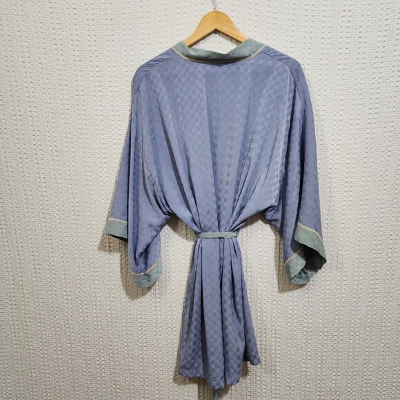 Vintage Maidenform Checkered Pastel Blue & Green Lingerie Silky Robe Size Large - Picture 2 of 13